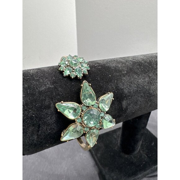 Vintage Gold Copper-Tone Hinged Cuff Bracelet With Large Green Gemstone Floral D - Picture 4 of 9